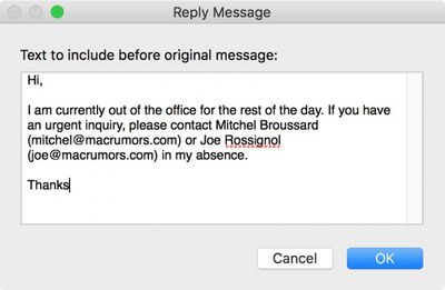 out of office rule text